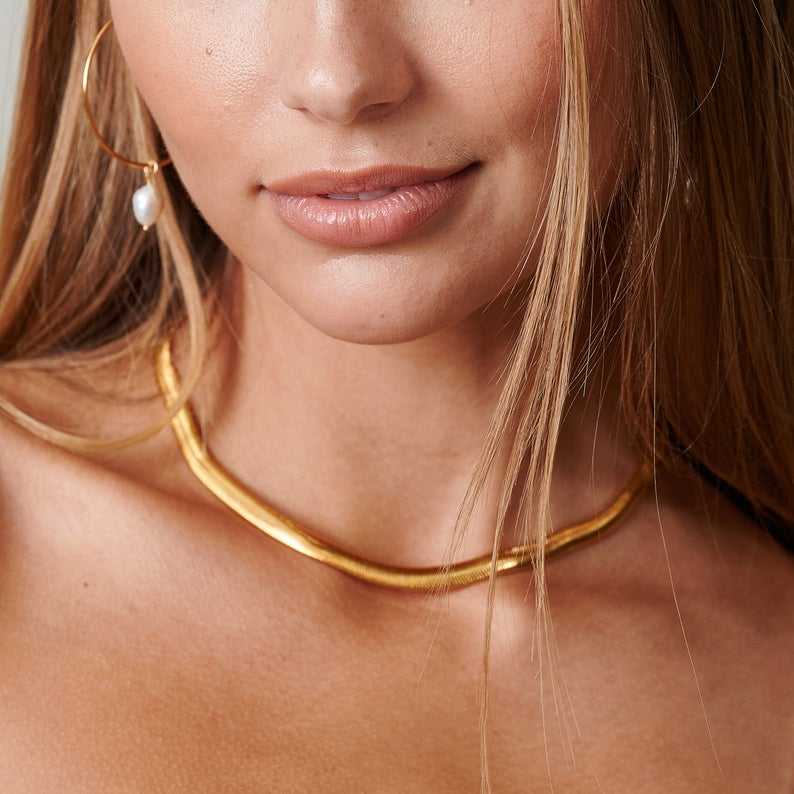 Viper Gold Herringbone Choker Necklace