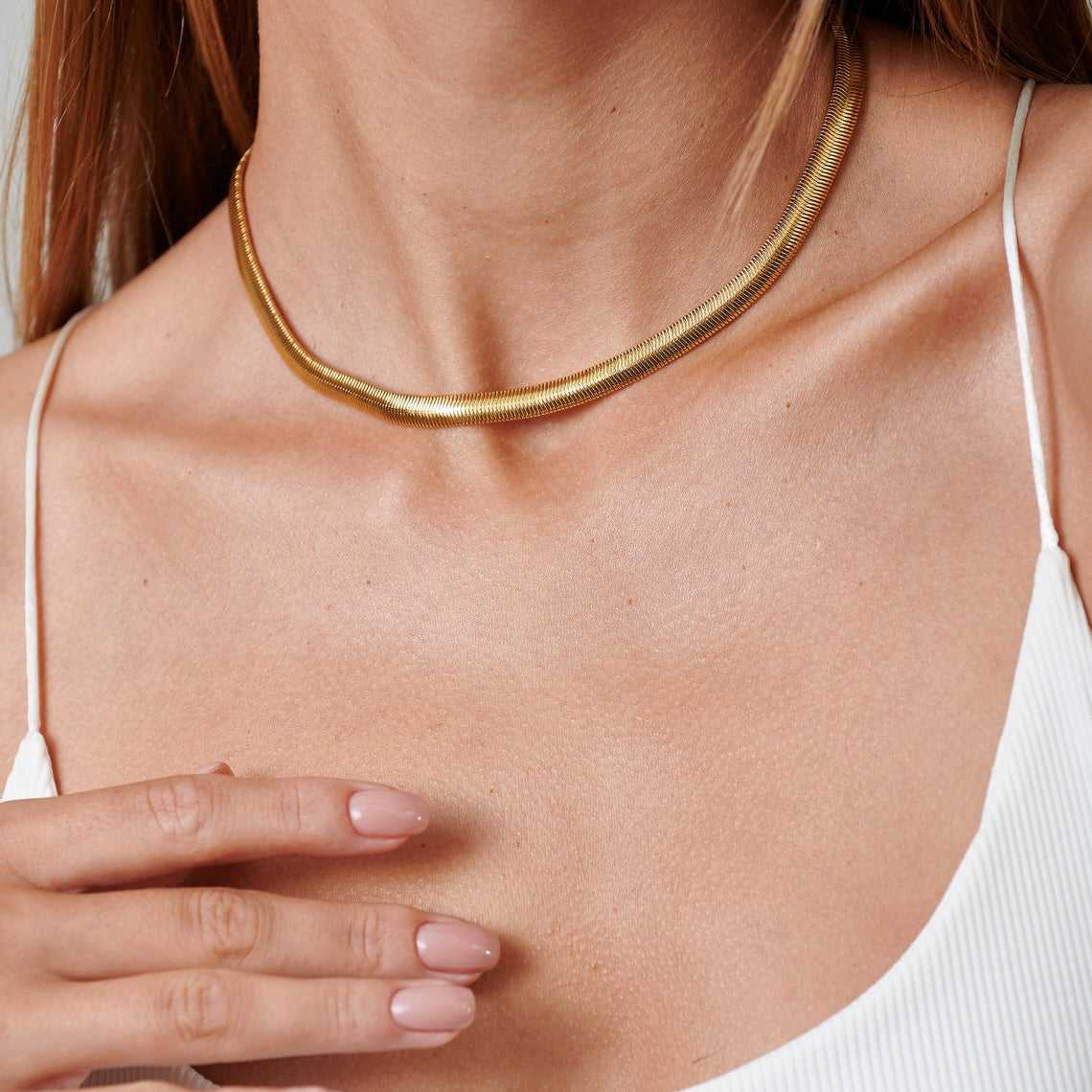 Viper Gold Herringbone Choker Necklace